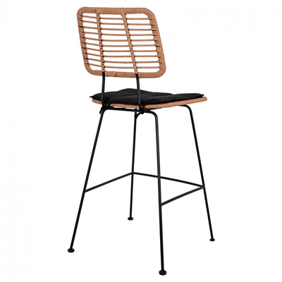 Stol bar Allegra HM5455, metal dhe wicker, 46.5x55x117.5 cm, bezhë