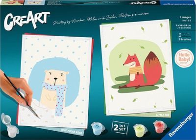 Set pikturimi me numra Ravensburger CreArt Bear With Little Fox, seria Welcome Little One, për fëmijë