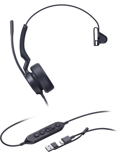 Kufje Yealink UH44 Mono, USB A dhe USB C, me mikrofon, të zeza