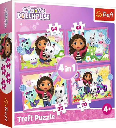 Puzzle për kalamaj Trefl 4in1 Gabby’s Dollhouse, set me 4 puzzle, shumëngjyrësh