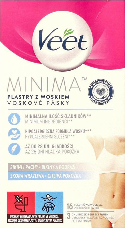 Ленти за депилација Veet Minima, за чувствителна кожа, 16 парчиња