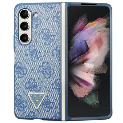 Mbulesë telefoni Guess Triangle për Samsung Galaxy Z Fold 5, lëkurë PU, me kristale, blu