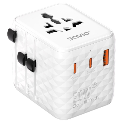 Adapter universal udhëtimi AP-08, 20W, USB-A dhe USB-C, i zi
