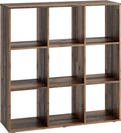 Raft librash FMD Standing Shelf, me 9 ndarje, chipboard i veshur me melaminë, dru stil i vjetër