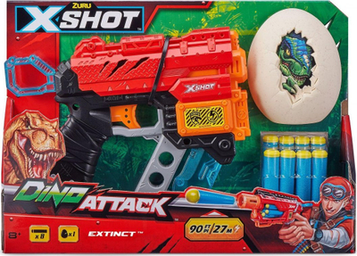 Играчка пиштол Зуру X-Shot Dino Extinct, 8 пеникасти стрелки, досег 27 m, шарен