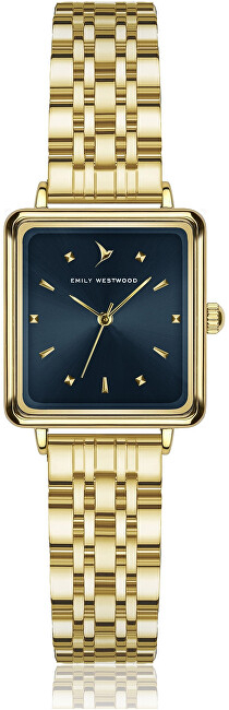 Orë dore për gra Emily Westwood EHC-5514GQ, katrore, ekran blu, ngjyrë ari