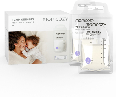 Qese për ruajtje qumështi gjiri Momcozy Temp Sensing, 120 copë, pa BPA, të bardha