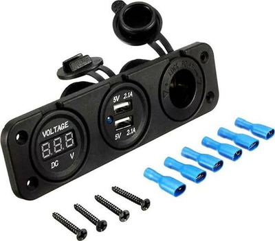 Panel karikues makine PLS37A, 2x USB 2.1A, voltmetër 12V, i zi - 2