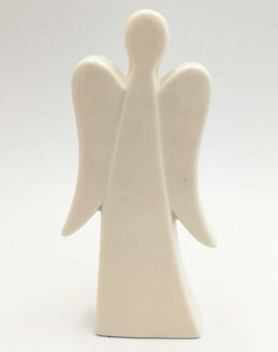 Figurë dekoruese Krishtlindjesh Saska Garden Angel, porcelan 14.5 cm, e bardhë me argjend