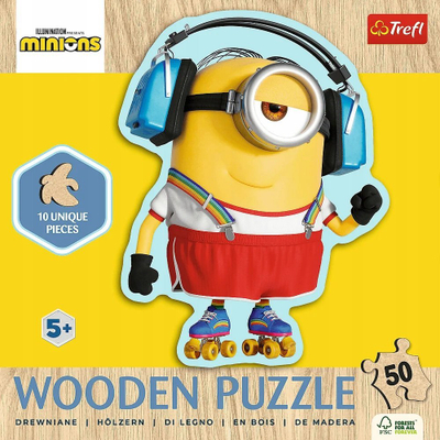 Puzzle druri Trefl Wooden Crazy Minion, 50 copa, shumëngjyrësh