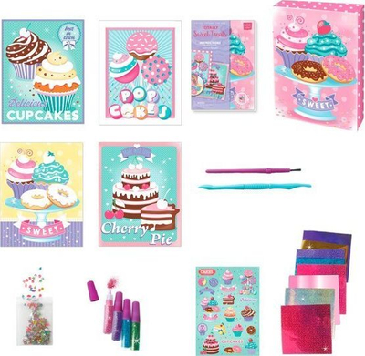 Set kreativ për kalamaj Candiy Totally Sweet Treats, art me glitter dhe folie, kuti dhurate me plot ngjyra
