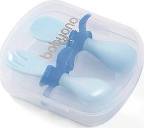 Set lugë edhe pirun për kalamaj BabyOno Be Active, ergonomik, 12m+, blu