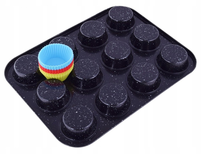 Tepsi muffinash Brunbeste BB-1030, 12 forma silikoni, shumëngjyrëshe, e zezë