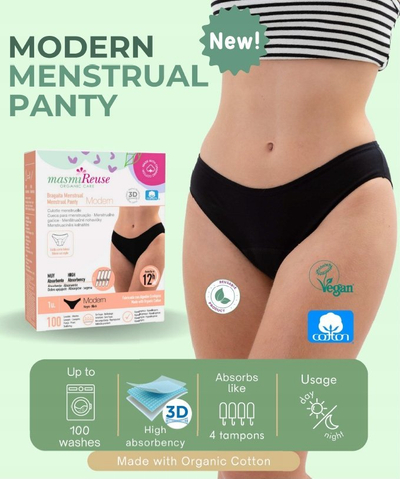 Pantallona menstruale Masmi Modern, madhësia L, pambuk organik 100%