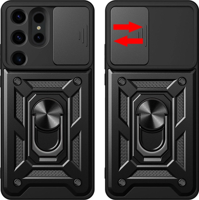 Këllëf telefoni Camshield për Samsung Galaxy S24 Ultra, unazë 360°, kapak kamere, i zi
