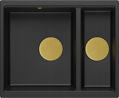 Lavabo kuzhine QUADRON LOGAN 150, granit, 1.5 vazo, 56 x 46 x 22 cm, e zezë matte me GOLD PVD
