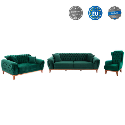 Set dhomë ndenjeje BENNINGTON, 3 pjesë, kadife HM11745.13, gjelbër