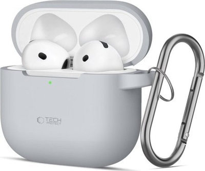 Mbulesë silikoni Tech-Protect Silicone Hook, për Apple AirPods 4, me karabinë, gri