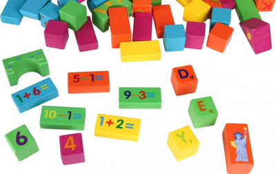 Lodër edukative me blloqe druri, 100 elemente, matematikë, shumëngjyrëshe