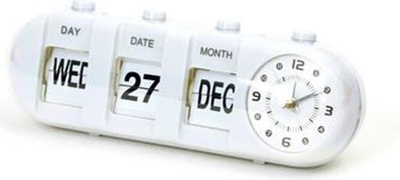 Orë analoge muri Platinet, me kalendar, 27 x 10 cm, e bardhë