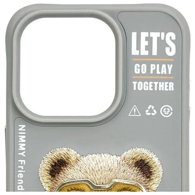 Mbulesë telefoni Nimmy Cool&amp;Cute 2.0 Bear për iPhone 15 Pro 6.1", silikoni, gri