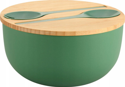 Enë sallate Kesper Salad Bowl, me kapak bambu FSC, me lugë sallate, set 4 pjesësh, e bardhë