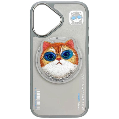 Mbulesë telefoni Nimmy Glasses Cool Cat MagSafe për iPhone 16 6.1", me unazë stand magnetike, gri