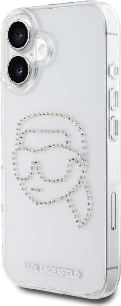 Mbulesë telefoni Karl Lagerfeld IML Rhinestones Karl Head, për iPhone 16 6.1", transparente