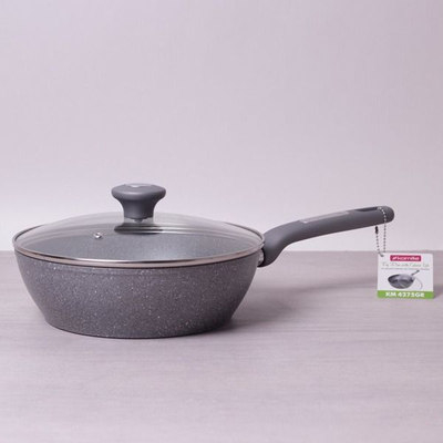 Tigan i thellë wok me granit, 24 cm, për induksion edhe gaz, gri