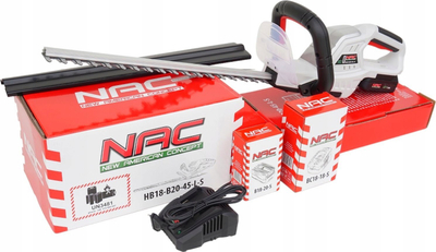 Gërshërë pa kabllo për gardh NAC HB18-B20-45-LS, 18V Li-Ion, teh 45cm, e kuqe