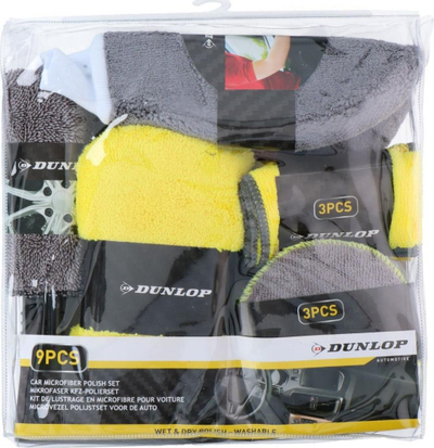 Set pastrimi makine Dunlop Car Microfiber Polish, 9 pjesë, mikrofibër, verdhë gri
