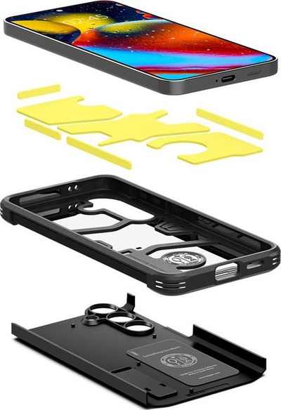 Kapak telefoni Spigen Tough Armor për Samsung Galaxy S24, me këmbë mbajtëse, kompatibël me karikim wireless, i zi