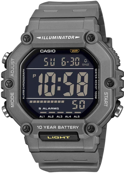 Ora sportive Casio AE-1600H-8BV, dixhitale quartz, rezistente ndaj ujit 100M, gri e zezë