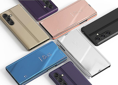 Këllëf telefoni Clear View për Samsung Galaxy A54 5G, flip, me kapak të tejdukshëm, blu