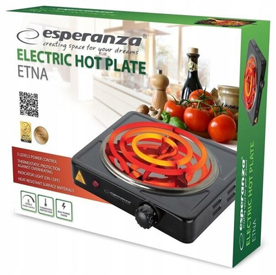 Pllakë elektrike portative Esperanza ETNA EKH012K, 1000W, 15.5cm, e zezë