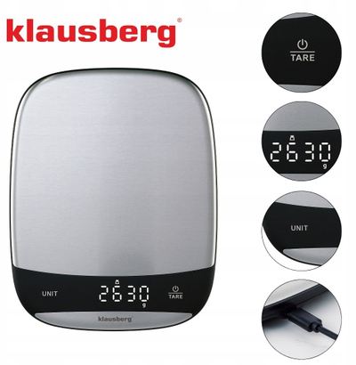 Електронска кујнска вага Klausberg KB-7938, 5 kg, Bluetooth, сребрено-црна