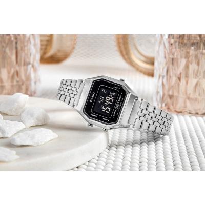 Orë dore Casio LA680WA-1B për femra, digjitale, çelik inoks, argjend
