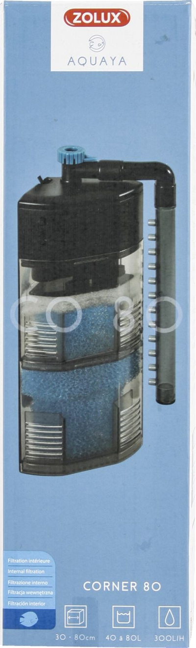 Filter këndi për akuarium Zolux AQUAYA Corner Filter 80, për 40-80L, 300 l/orë, gri
