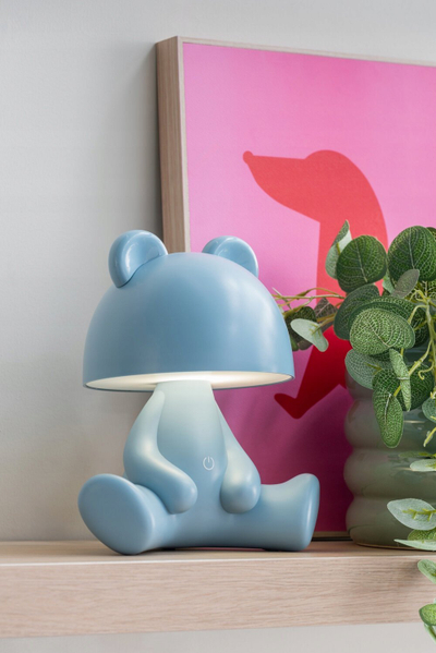 Lampë tavoline LED Bear, 27cm, blu e çelët