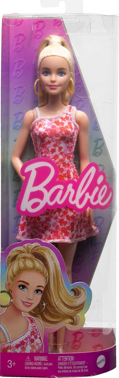 Kukull Barbie Mattel Fashionistas FBR37 HJT02, me protezë në këmbë, fustan me lule, rozë kuqe