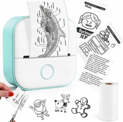 Printer termik i vogël Phomemo T02, me Bluetooth, 203 DPI, i bardhë me jeshile