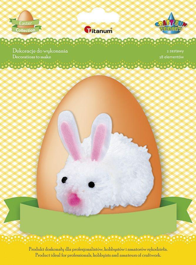 Set kreativ Titanum Rabbit, 2 lepuj dekorativë, ponponë, i bardhë