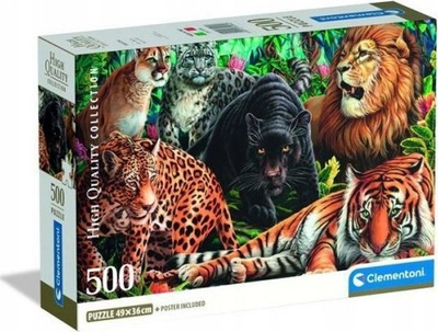 Puzzle Clementoni Wild Cats, 500 copa, me mace të egra, shumëngjyrësh