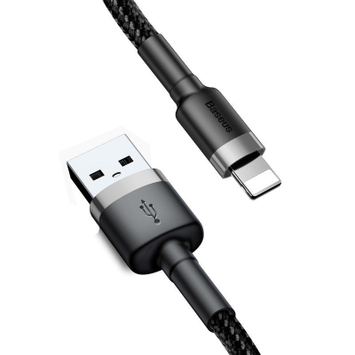 Kabllo USB Lightning Baseus, 0.5 m, 2.4A, e zezë gri