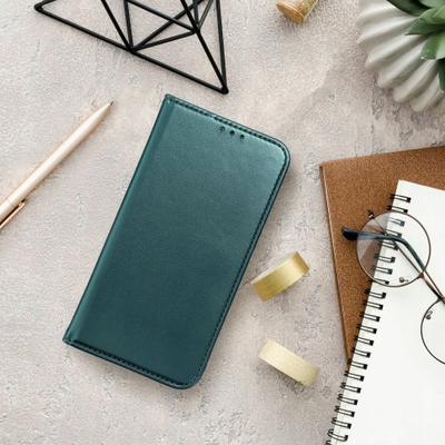 Futera-portofol Smart Magneto për iPhone 16, me kapak magnetik, bëhet mbajtëse horizontale, jeshile e errët