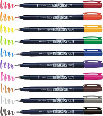 Set stilolapsa brushë Tombow Fudenosuke WS-BH-10P, 10 copa, shumëngjyrësh