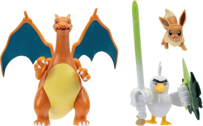 Set figurina Pokémon Eevee Sirfetch’d Charizard, 3 copë, shumëngjyrëshe