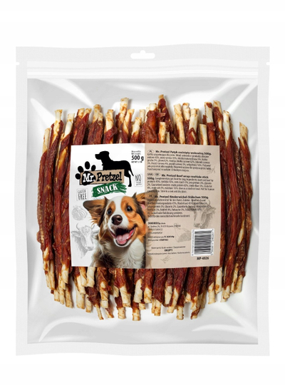Shujtë për qen Mr. Pretzel shkop i mbështjellë me mish viçi, 500g