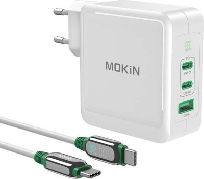 Adapter karikues MOKiN PD140W GaN, 2x USB C 1x USB A, i bardhë
