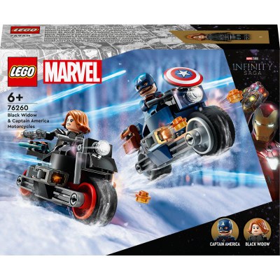 Lojëra ndërtime LEGO Marvel 76260 Black Widow dhe Captain America Motorcycles, set ndërtimi, për fëmijë